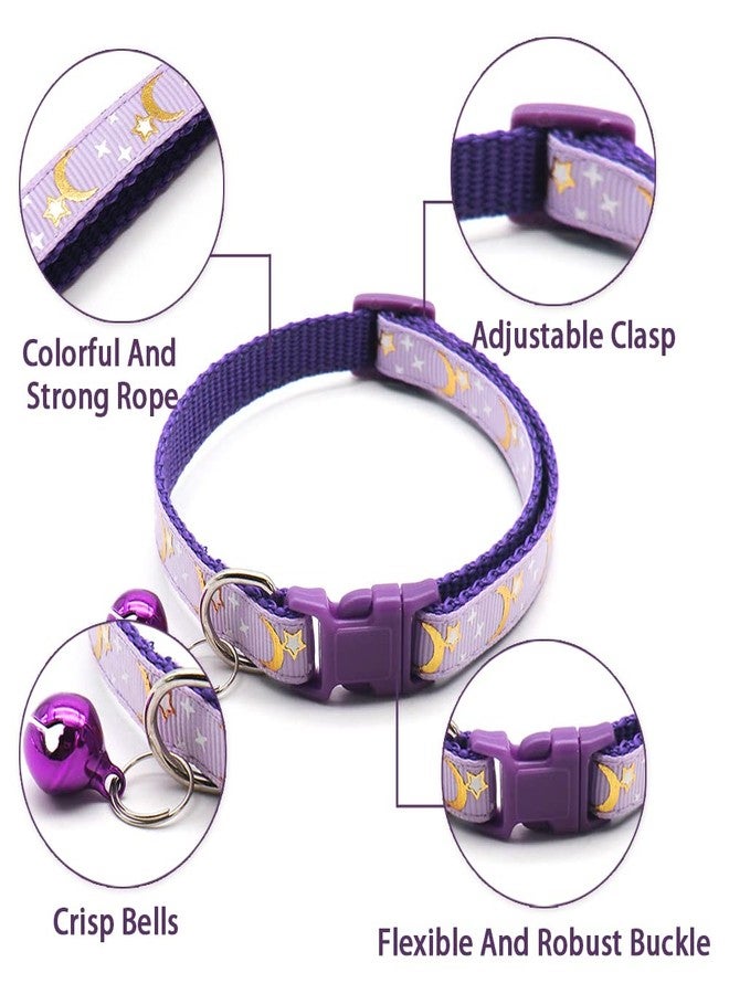 Yitexin 5 PCS Adjustable Moons and Stars Kitten Collars with Bell, Perfect for Pet Supplies, Safety Buckle (5 Colors) - Image 3